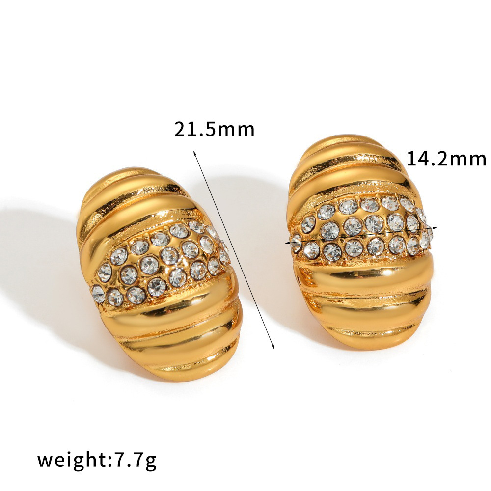 Boucles D'Oreilles Puces Pour Femmes, En Acier Inoxydable Doré, Imperméables, À Rayures Simples Et Ornées De Strass. 