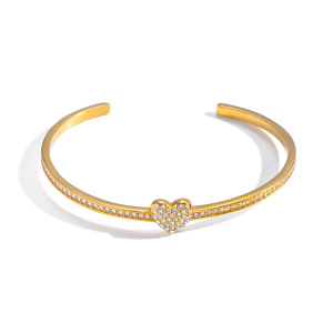 Bracelet Manchette De Luxe Pour Femme, En Acier Inoxydable, Étanche, Couleur Or, Avec Zircon, Pour Un Usage Quotidien. h5 Image5