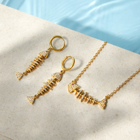Ensembles de colliers pour femmes en acier inoxydable doré, imperméables, ornés de strass et de poissons de vacances