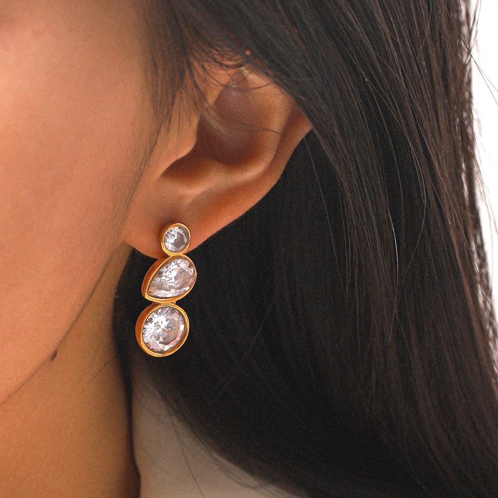 Boucles D'Oreilles Puces Pour Femmes En Acier Inoxydable, Étanches, Couleur Or, Avec Zircon. h5Image5