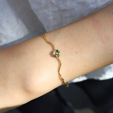 Bracelets rétro en perles de fleurs, acier inoxydable, étanches, couleur or, avec pierres naturelles pour femmes 2