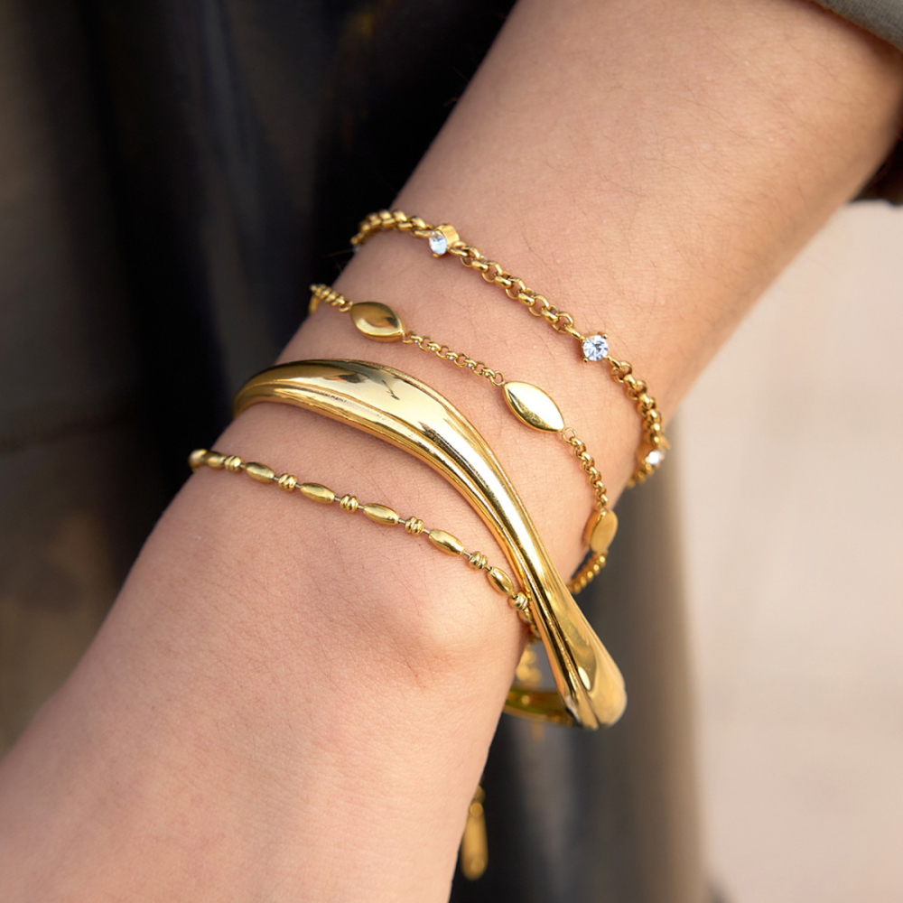 Bracelet Chaîne Femme En Acier Inoxydable Imperméable, Orné De Zircon Et De Perles Simples Et Luxueuses. h5Image4