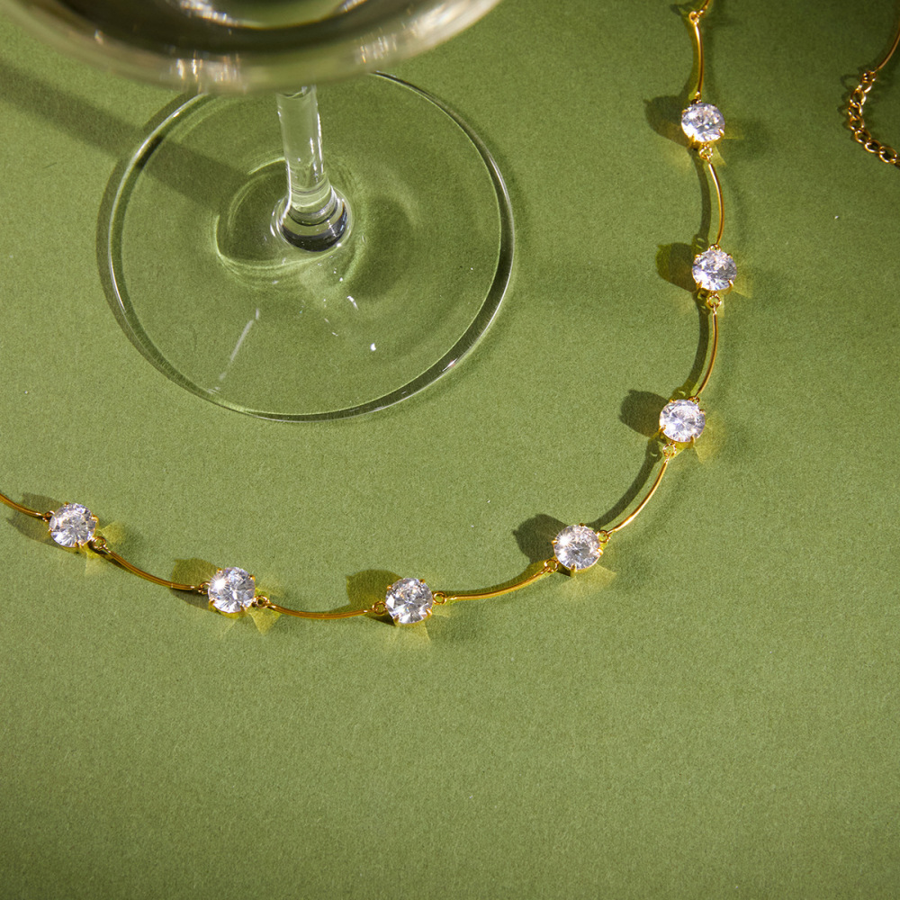 Colliers De Perles Simples En Acier Inoxydable Étanche Couleur Or Avec Zircon Pour Femmes Image5