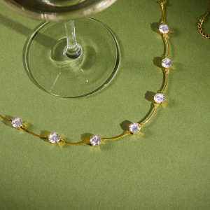 Colliers De Perles Simples En Acier Inoxydable Étanche Couleur Or Avec Zircon Pour Femmes h5 Image5