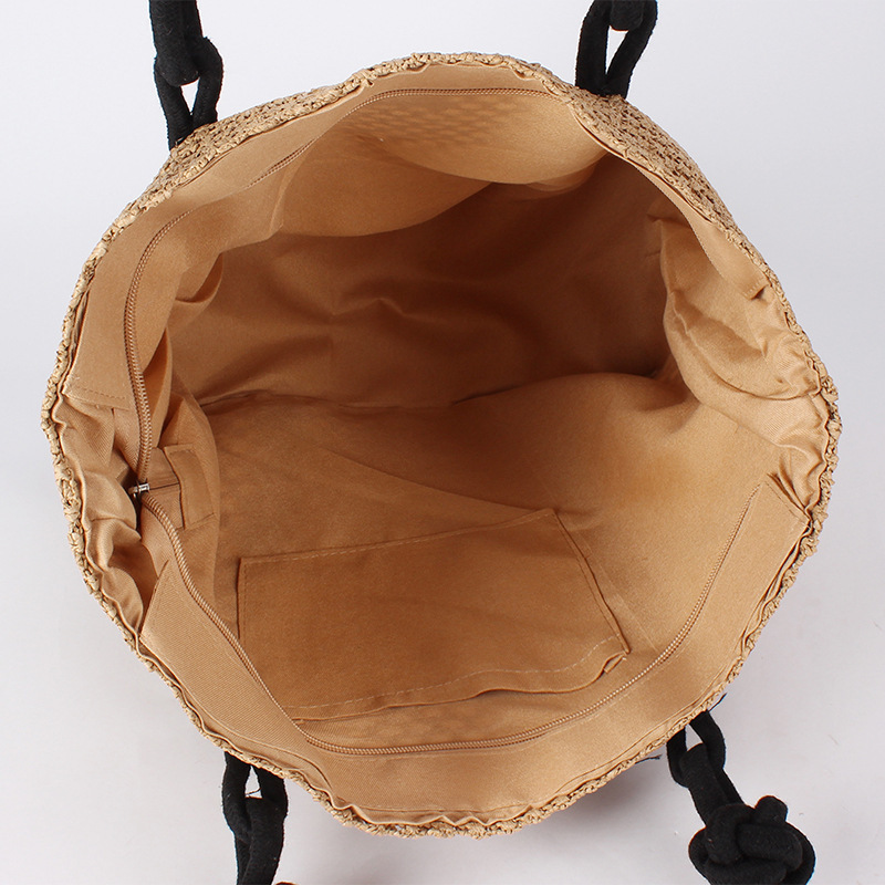 Sac Fourre-Tout Femme En Papier Tissé Uni Style Vacances Image4