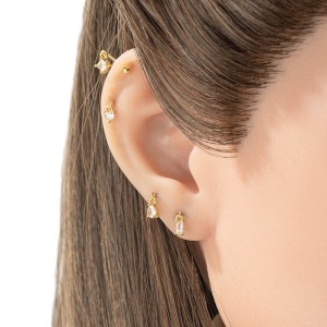 Boucles D'Oreilles Piercing Femme, Forme Rectangulaire Simple, Couleur Cuivre Doré, Zircon. h5 Image7