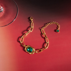 Bracelets Pour Femmes En Acier Inoxydable Imperméable Avec Perles Simples Et Zircon Doré h5 Image5