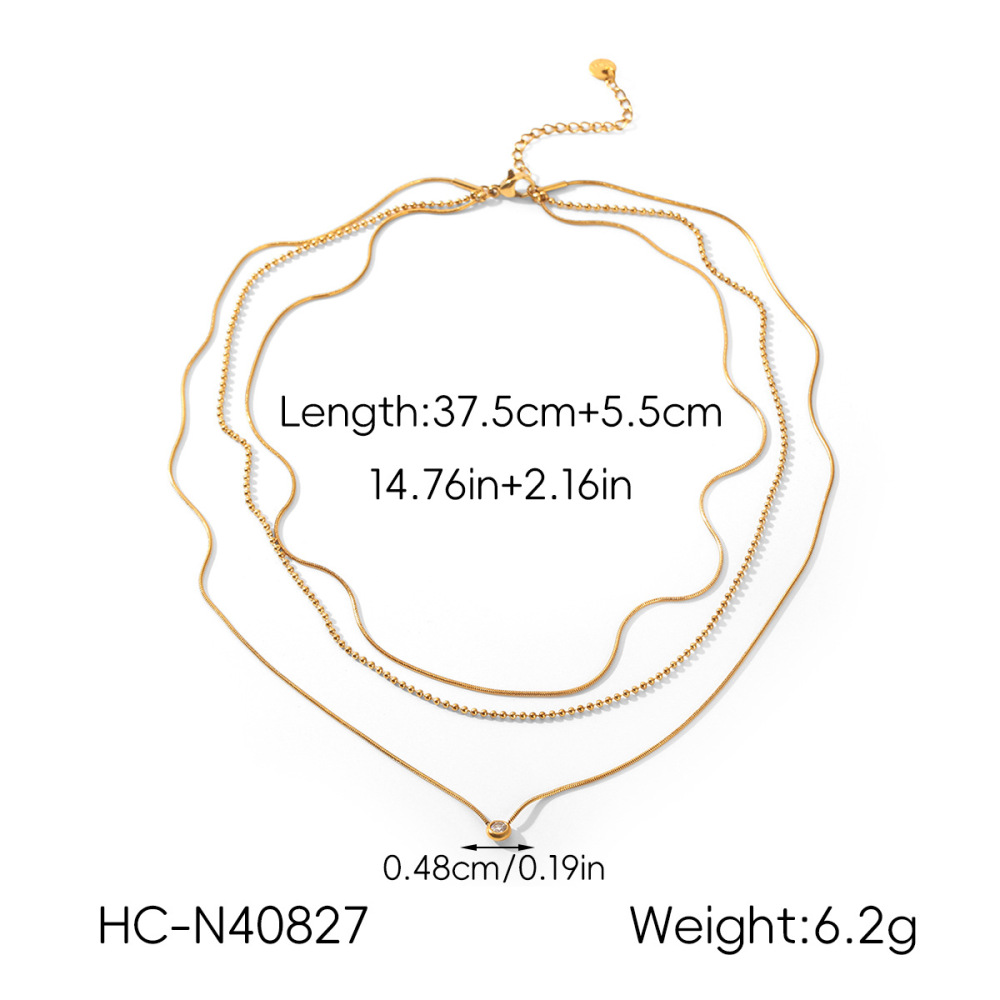 Colliers Superposés Pour Femmes, En Acier Inoxydable, Couleur Or, Avec Zircon, Collection Simple Series Daily Chain Image2