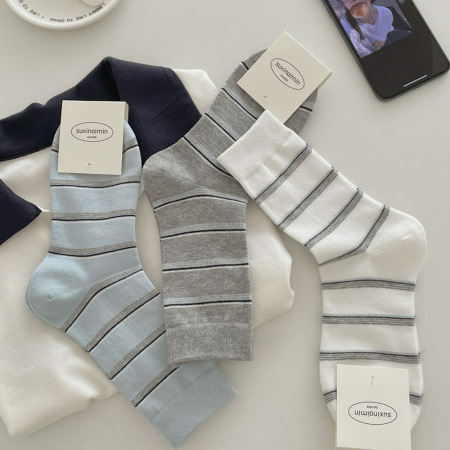 Chaussettes mi-mollet élégantes à rayures en pur coton
