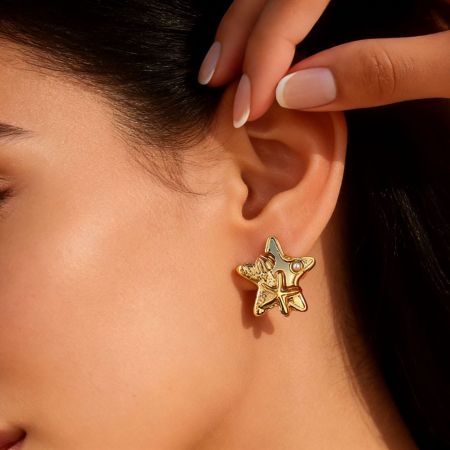 Boucles d'oreilles puces pour femmes, élégantes, en forme d'étoile de mer, en acier inoxydable étanche, couleur or, de la série Simple.
