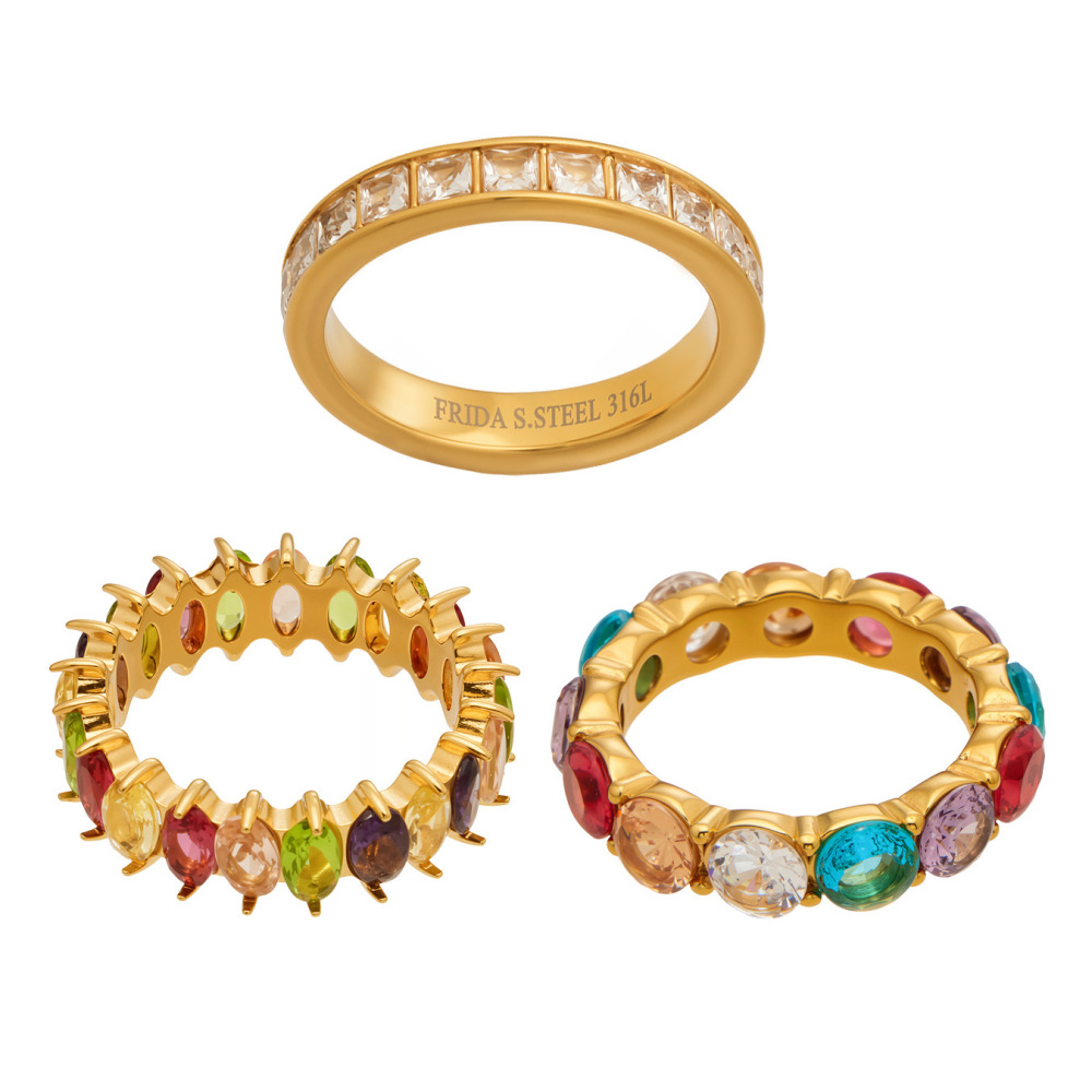 Bagues Pour Femmes En Acier Inoxydable De Luxe, Étanches, Couleur Or, Serties De Zircon Et De Pierres Précieuses. Image5