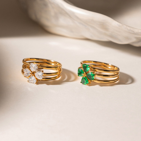 Bagues pour femmes Simple Clover en acier inoxydable étanche couleur or avec zircon et pierre précieuse 2