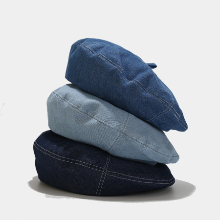 Bérets pour femmes en denim uni et simple 2