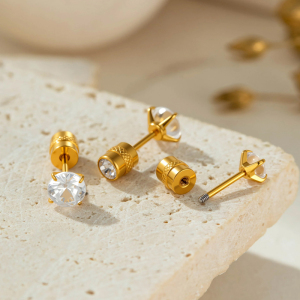 Boucles D'Oreilles Piercing Pour Femme, Luxueuses, Simples, Géométriques, En Acier Inoxydable, Étanches, Couleur Or, Avec Zircon. h5 Image6