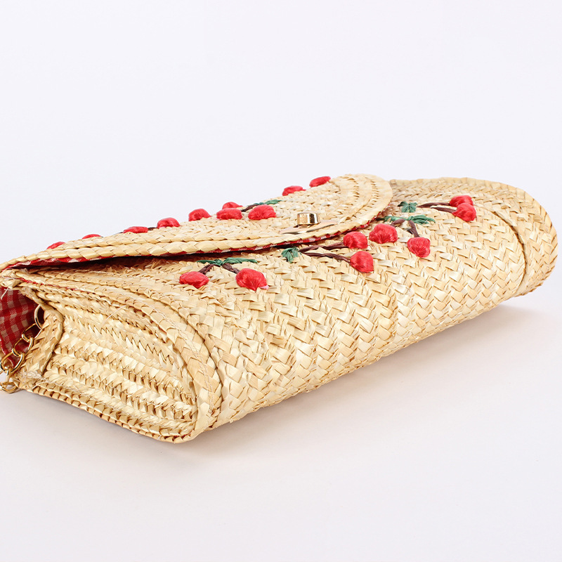 Sac Carré Femme En Paille Tressée Couleur Cerise, Style Vacances Image4