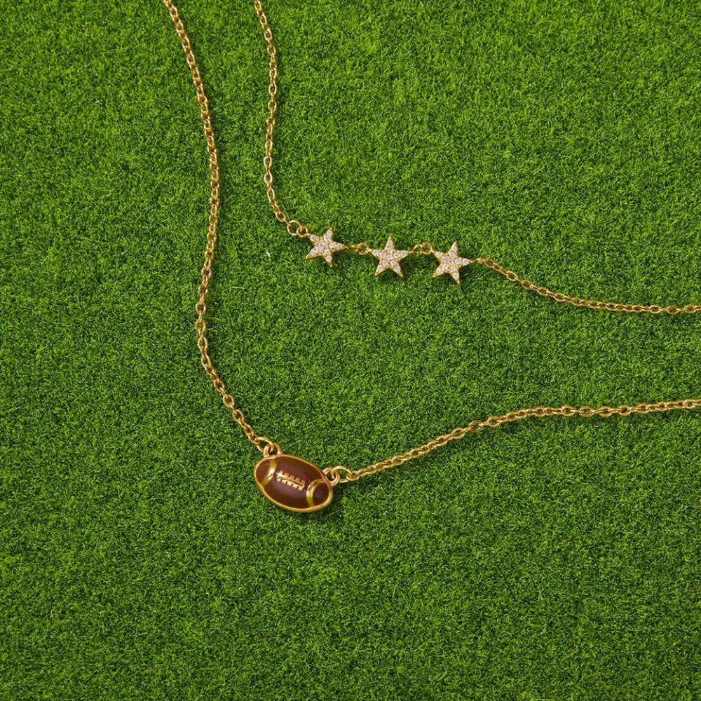 Colliers Pendentifs Pour Femmes En Acier Inoxydable Doré, Motif Ballon De Sport, Imperméables Et Anti-Ternissement h5Image3
