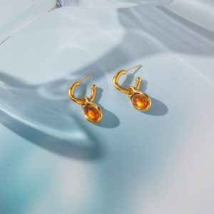 Boucles D'Oreilles Pendantes Rétro En Résine Dorée Pour Femmes h5 Image2