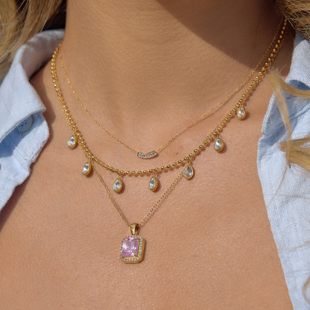 Colliers pendentifs pour femmes, luxueux et simples, en forme de goutte, en acier inoxydable étanche couleur or et zircon.
