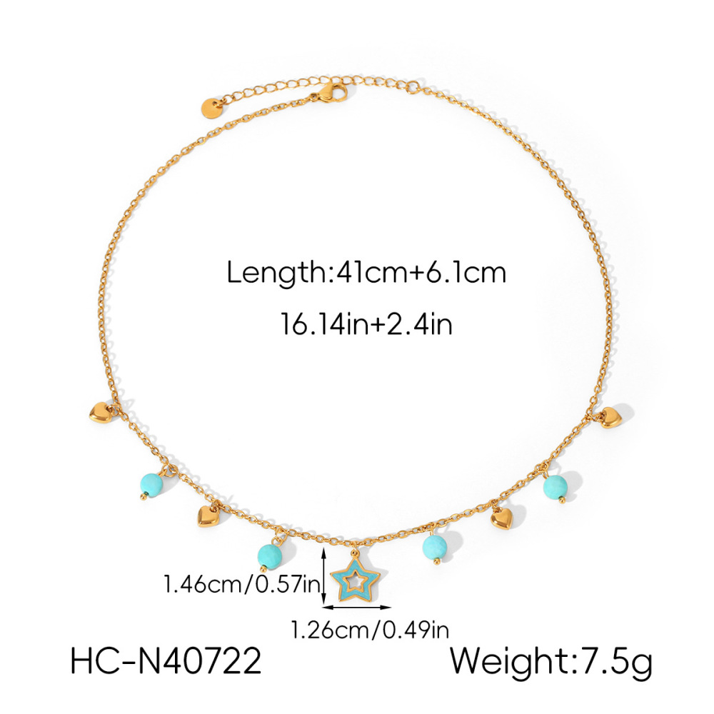Colliers Pendentifs Pour Femmes Daily Heart Star En Acier Inoxydable Étanche Couleur Or Avec Pierre Naturelle Image2
