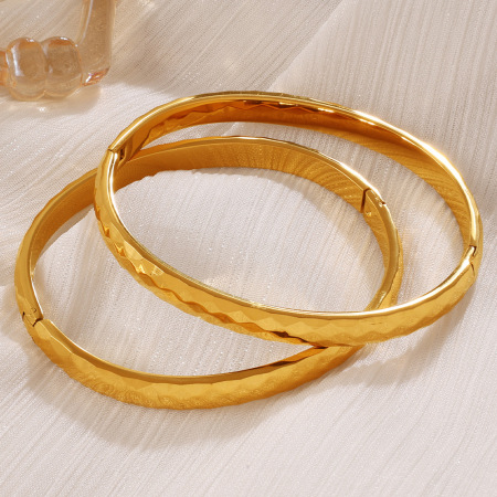 Bracelet jonc pour femme en acier inoxydable, couleur or, forme elliptique simple