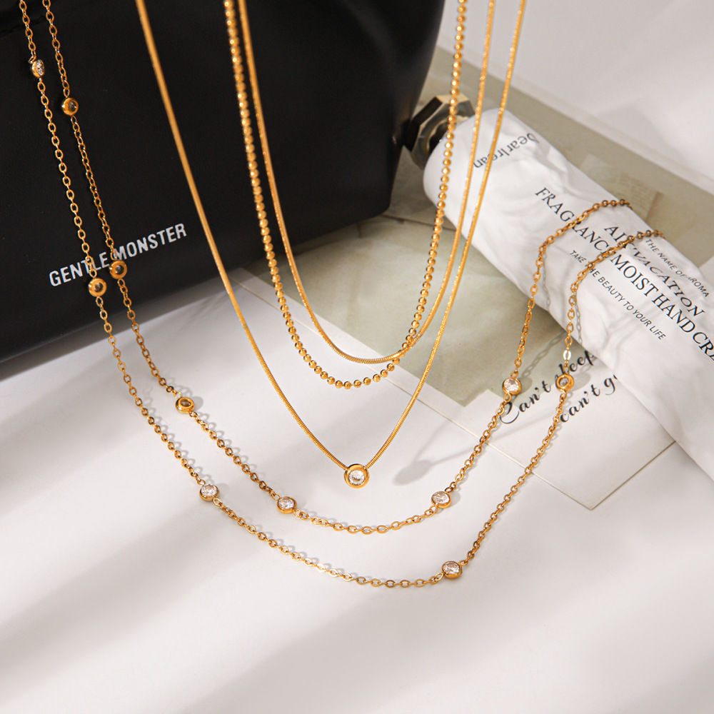 Colliers Superposés Pour Femmes, En Acier Inoxydable, Couleur Or, Avec Zircon, Collection Simple Series Daily Chain Image5