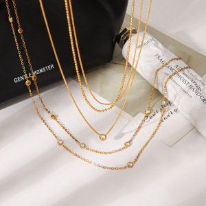 Colliers Superposés Pour Femmes, En Acier Inoxydable, Couleur Or, Avec Zircon, Collection Simple Series Daily Chain h5 Image5
