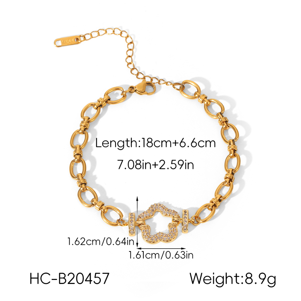 Colliers À Maillons Pour Femmes En Acier Inoxydable, Étanches, Couleur Or, Avec Zircon Et Motif Floral Image2