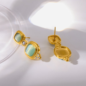 Boucles D'Oreilles Puces Élégantes Et Luxueuses Pour Femmes, De Forme Rectangulaire, En Acier Inoxydable Étanche, Couleur Or, Ornées De Zircon. h5 Image3