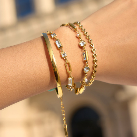 Bracelets pour femmes en acier inoxydable étanche, couleur or, avec zircon et perles 2
