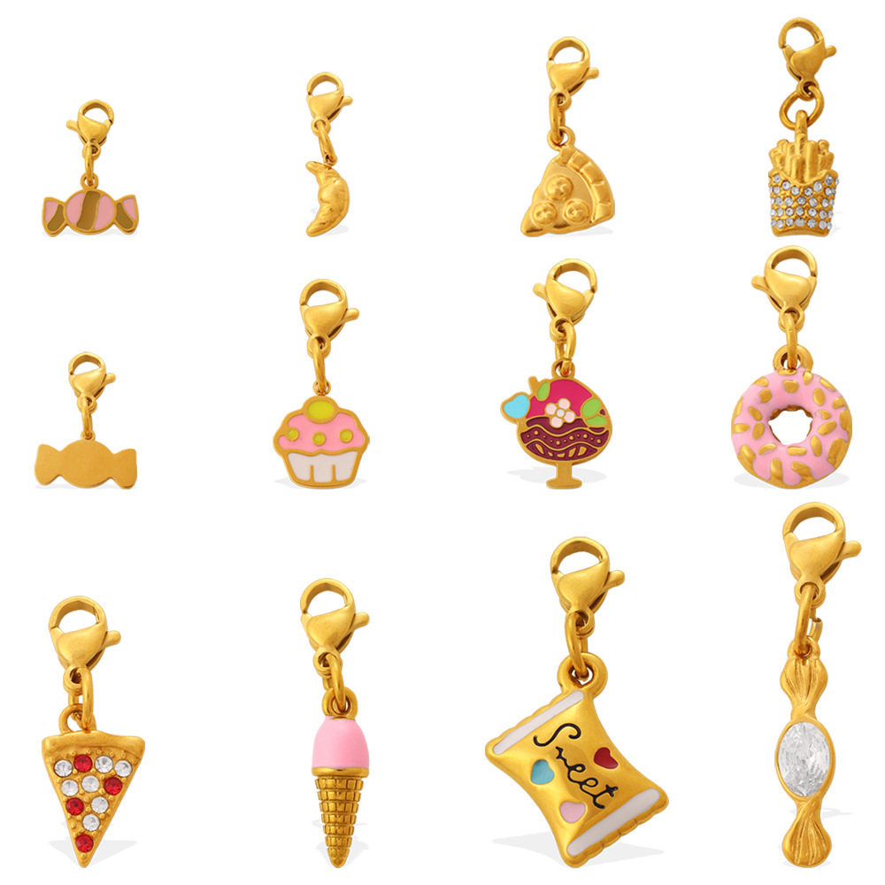Pendentifs En Acier Inoxydable Étanches, En Forme De Nourriture, Couleur Or, Strass, À Faire Soi-Même Image4