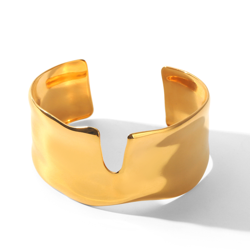 Bracelet Jonc Minimaliste Simple En Acier Inoxydable, Forme Elliptique, Couleur Or, Pour Femme