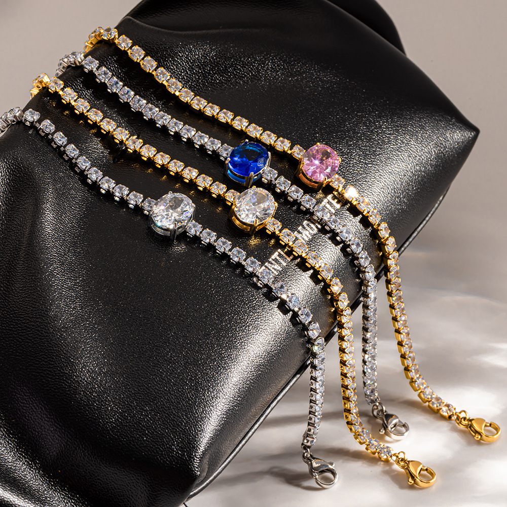 Bracelet Chaîne Élégant Et Luxueux En Acier Inoxydable, Forme Elliptique, Couleur Or, Avec Zircon, Pour Femme. Image2