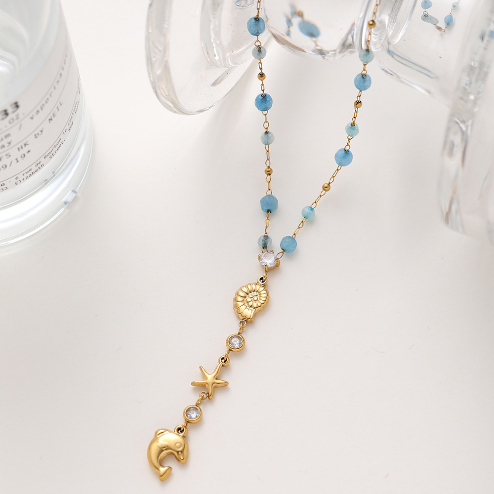 Colliers Pendentifs Luxueux Pour Femmes, Style Bohème, En Acier Inoxydable, Étanches, Avec Pierre Naturelle Et Zircon. Image4