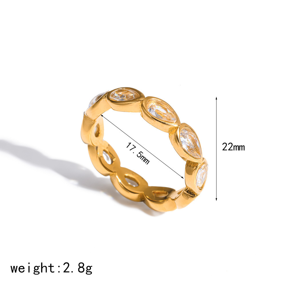 Bague Élégante En Acier Inoxydable Étanche Avec Pierre Précieuse Couleur Or, En Forme De Cœur