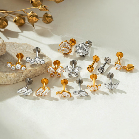 Boucles d'oreilles papillon en acier inoxydable étanche couleur or avec zircon pour piercing femme 2