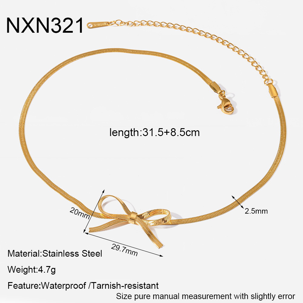 Colliers Pendentifs Pour Femmes, Simples Et Élégants, En Acier Inoxydable Imperméable, Couleur Or, Avec Nœud Papillon 