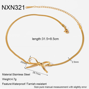 Colliers Pendentifs Pour Femmes, Simples Et Élégants, En Acier Inoxydable Imperméable, Couleur Or, Avec Nœud Papillon h5 