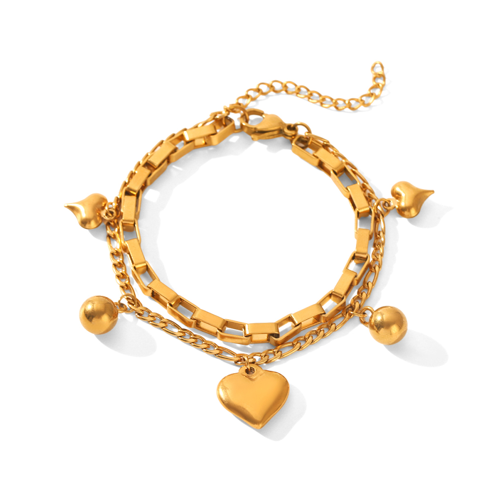 Bracelet À Breloques Daily Heart Chain En Acier Inoxydable Étanche Couleur Or Pour Femme 