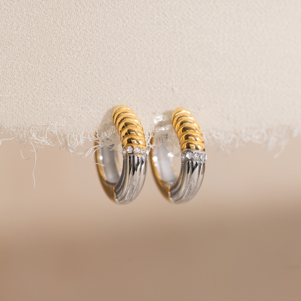 Boucles D'Oreilles Créoles Pour Femmes En Acier Inoxydable Étanche, Ornées De Strass Multicolores. h5Image4