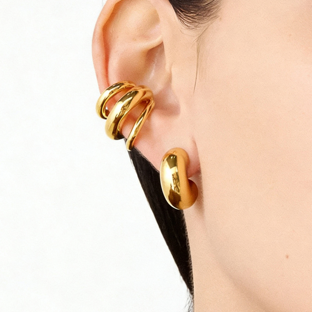 Boucles D'Oreilles À Pince Hélix Simple Series Daily, Forme Irrégulière, En Acier Inoxydable Étanche Couleur Or. h5Image4
