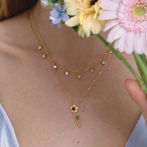 Colliers Pendentifs Pour Femmes, En Acier Inoxydable Doré, Ornés De Strass Et D'Une Rose Romantique Douce h5 Image4