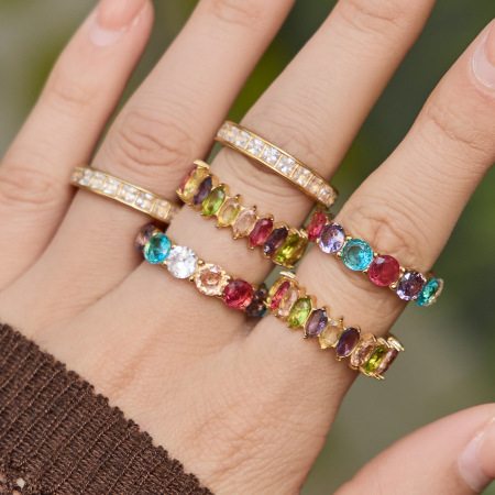 Bagues pour femmes en acier inoxydable de luxe, étanches, couleur or, serties de zircon et de pierres précieuses. 2