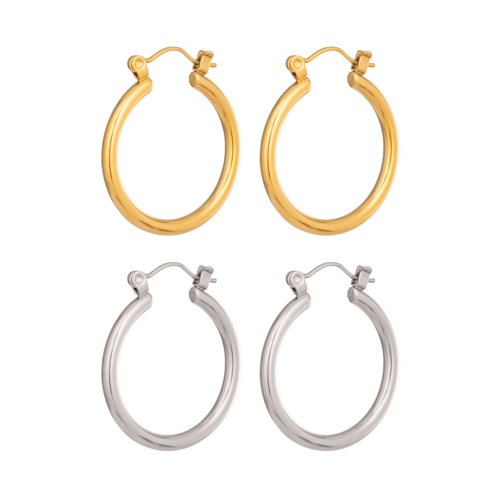 Boucles D'Oreilles Créoles Pour Femmes Simple Series Daily Circle En Acier Inoxydable Étanche Couleur Or Image5