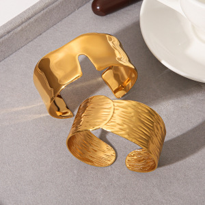 Bracelet Jonc Minimaliste Simple En Acier Inoxydable, Forme Elliptique, Couleur Or, Pour Femme h5 Image4