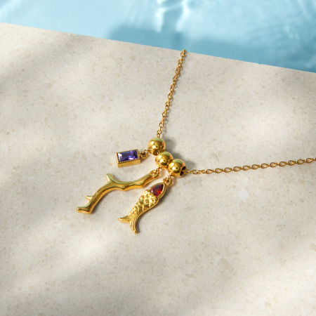 Colliers pendentifs pour femmes en acier inoxydable, couleur or, avec zircon et motif poisson de vacances