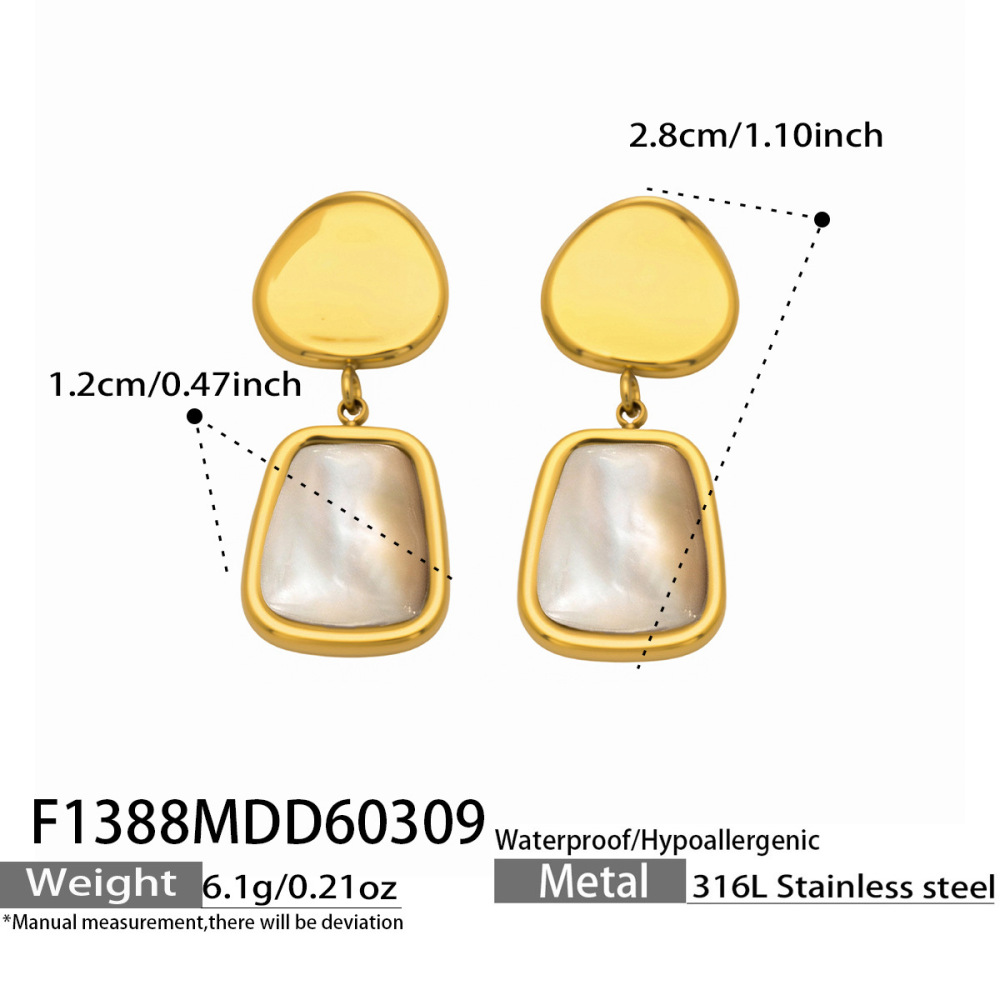 Boucles D'Oreilles Pendantes Élégantes Rectangulaires En Acier Inoxydable, Étanches, Couleur Or, En Forme De Coquillage, Pour Femmes