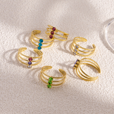 Bagues pour femmes luxueuses et élégantes, de forme géométrique, en acier inoxydable étanche, couleur or, serties de zircon. 2