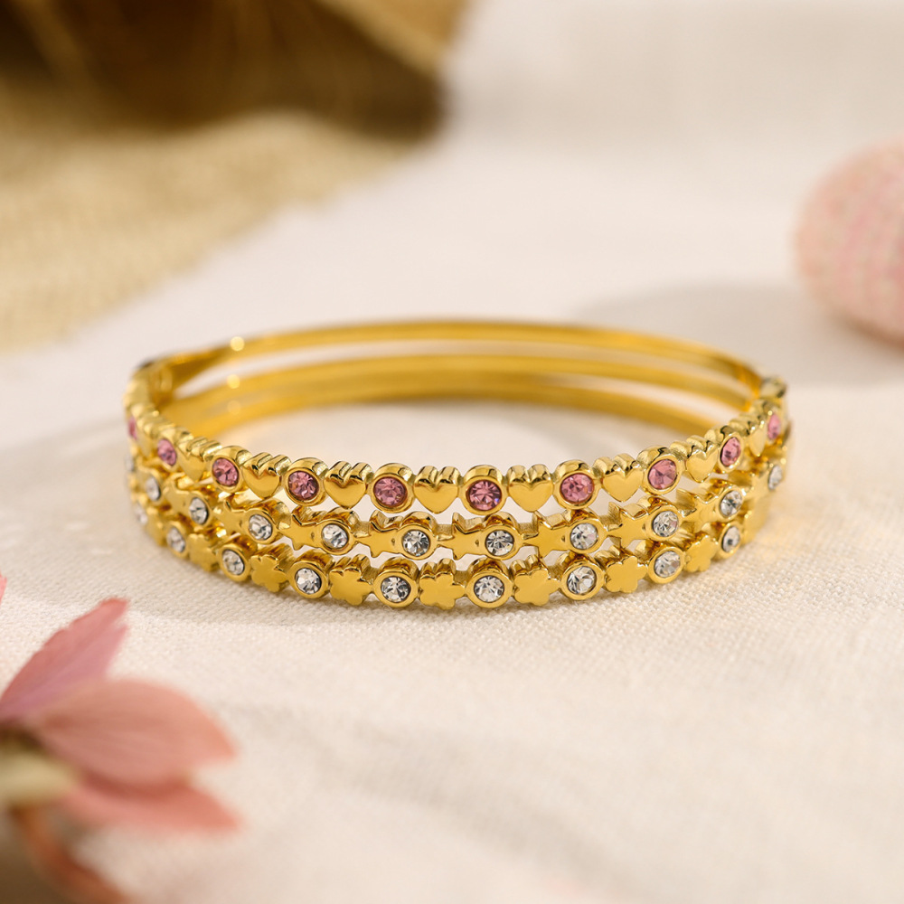 Bracelets Pour Femmes En Acier Inoxydable Doré Avec Cristaux En Forme De Cœur Et D'Étoile h5Image4