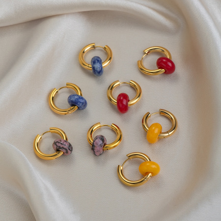 Boucles d'oreilles pendantes pour femme, style rétro simple, rondes, en acier inoxydable étanche, couleur or.