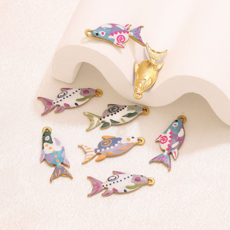 Pendentifs pour femmes en acier inoxydable, couleur or, motif poisson, à faire soi-même (série simple) 2